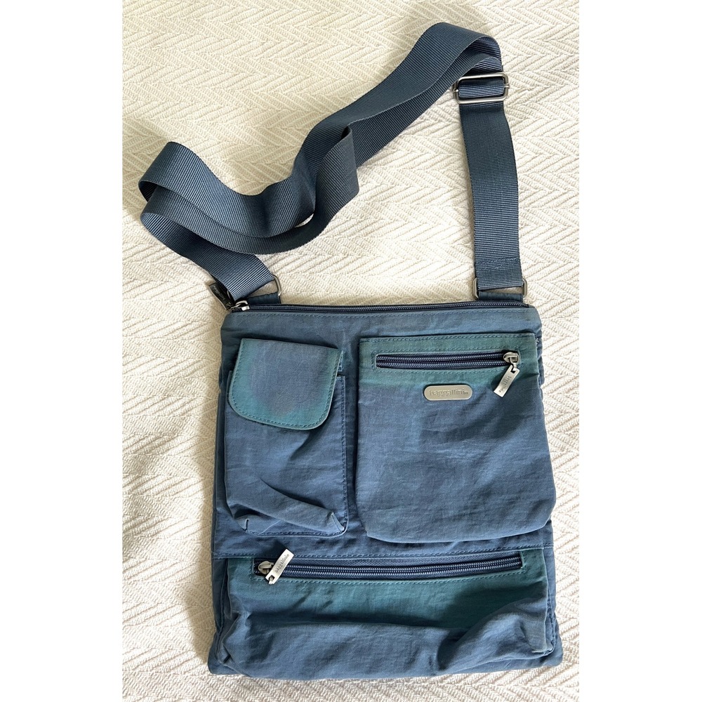 Baggallini Blue Gray Ombre Nylon Crossbody Bag Multi-Pocket Travel Purse